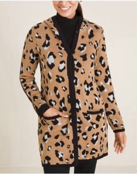 Chico's Sweaters - Chico’s Sz 0 (Small) Animal Print Pockets Snap Closure Long Duster Cardigan